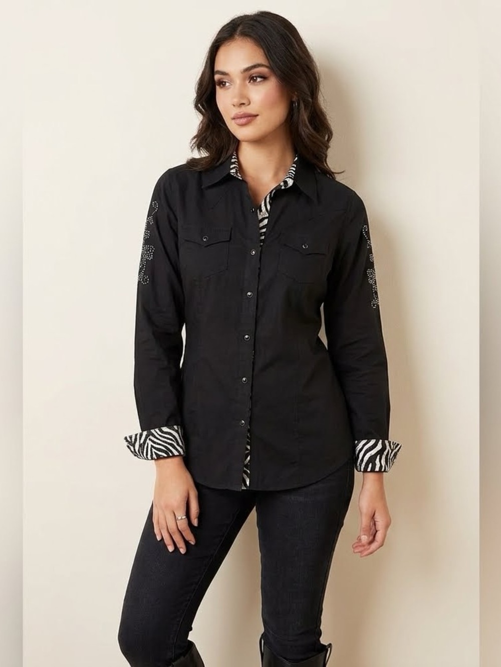 Wrangler Y2K Western Ladies Shirt Blinged Out Zebra Lace Medium